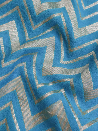 Blue Handloom Georgette Chevron Banarasi  Saree