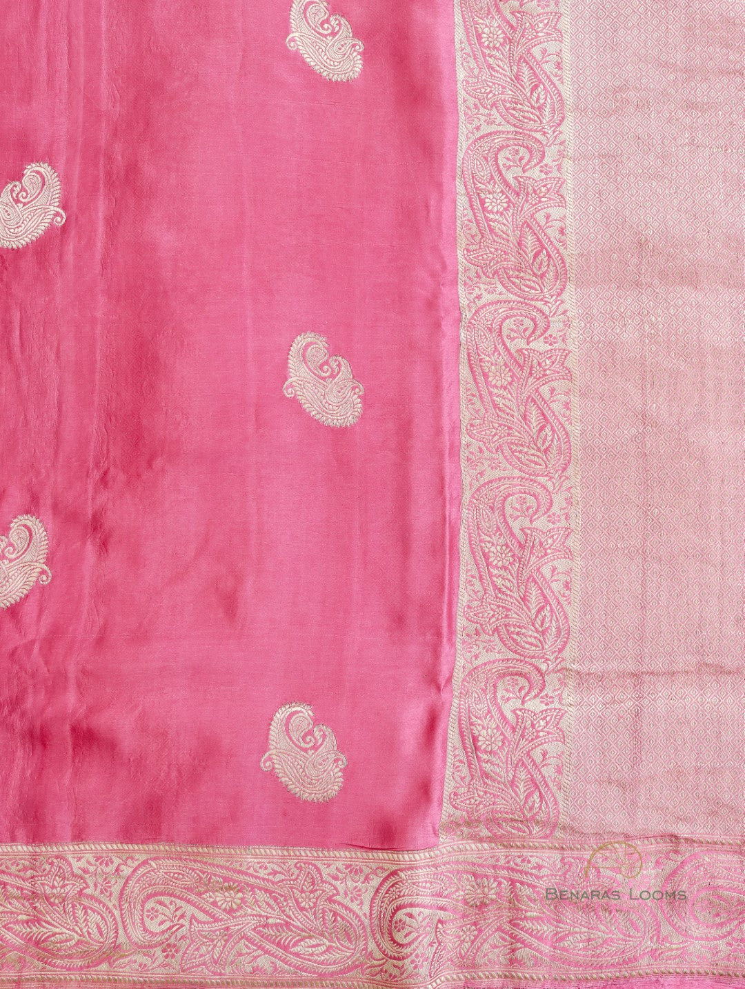 Pink Handloom Satin Silk Kadhua Butidar Banarasi Saree