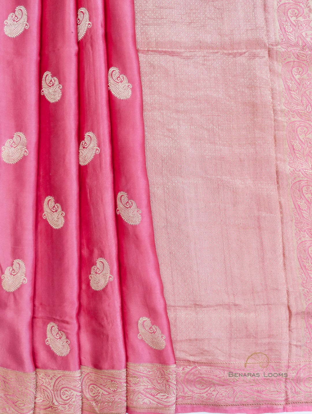 Pink Handloom Satin Silk Kadhua Butidar Banarasi Saree