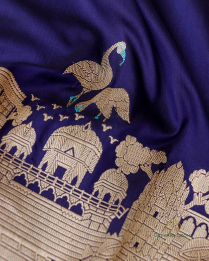 Navy Blue Handwoven Banarasi Pure Silk Dupatta