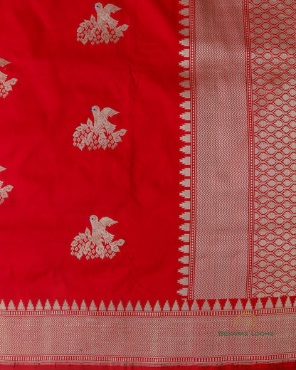 Handwoven Red Pure Silk Banarasi Shikargah Saree
