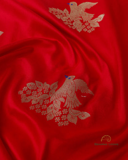 Handwoven Red Pure Silk Banarasi Shikargah Saree
