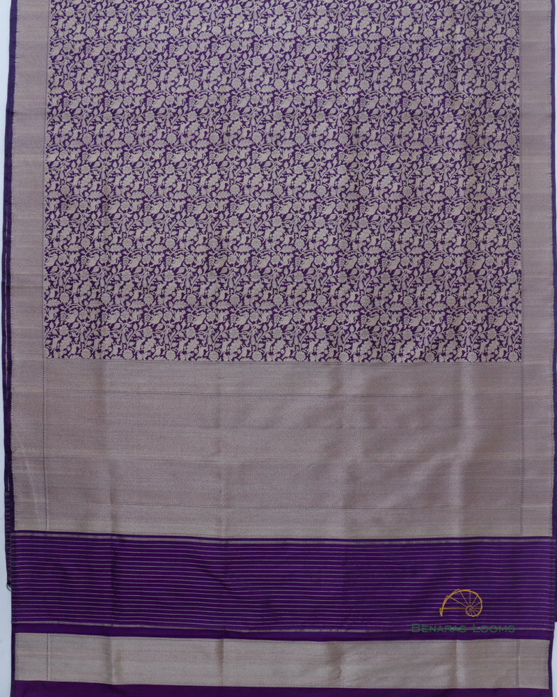 Purple Handloom Kataan Silk Shikargah Kadhua Jangla Banarasi Saree