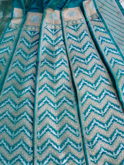 Siya Teal Handwoven Pure Silk Banarasi Lehenga