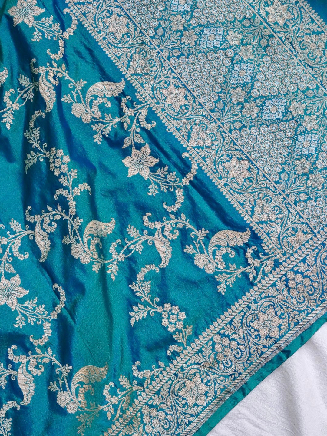 Teal Blue Handwoven Banarasi Pure Silk Dupatta