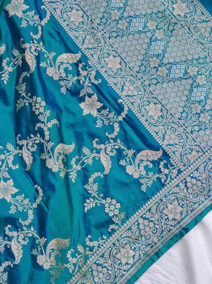 Teal Blue Handwoven Banarasi Pure Silk Dupatta
