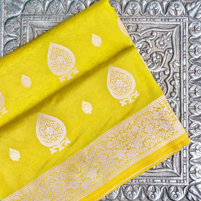 Yellow Tanchoi Allover Butis Semi Silk Banarasi Saree