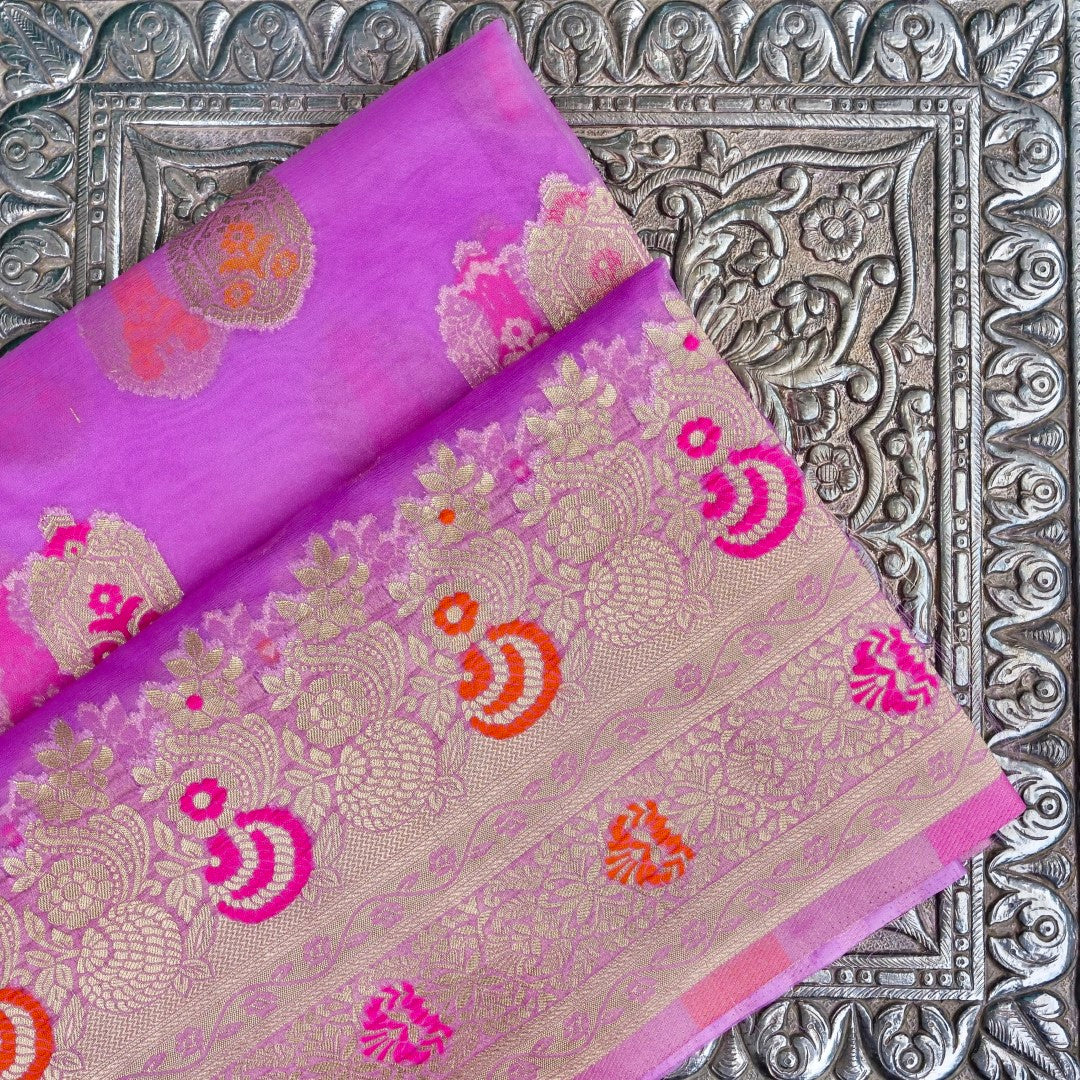 Lilac Buti Organza Banarasi Saree with Meenakari