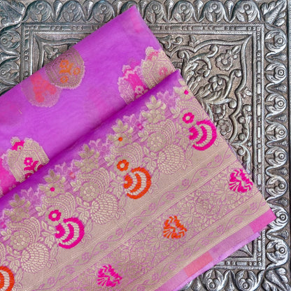 Lilac Buti Organza Banarasi Saree with Meenakari