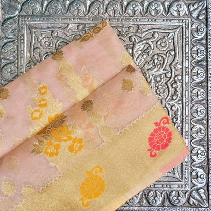 Millenial Pink Jaal Organza Banarasi Saree with Meenakari