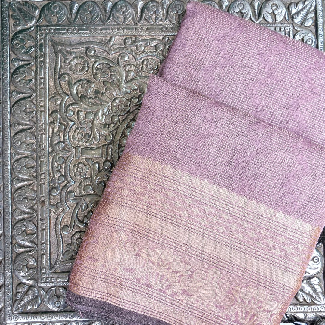 Linen Lilac Woven Banarasi Saree with Skirt Border