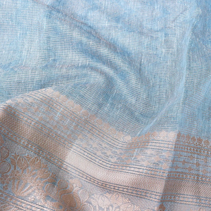 Linen Blue Woven Banarasi Saree with Skirt Border