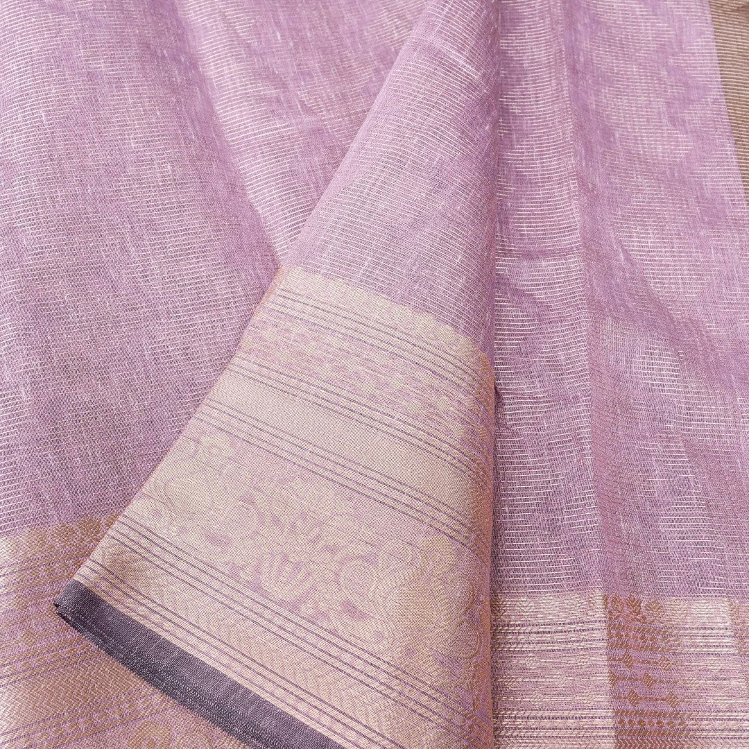 Linen Lilac Woven Banarasi Saree with Skirt Border