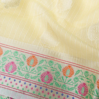 Kota Cotton Lemon Yellow Buta Woven Banarasi Saree with Paithani Border