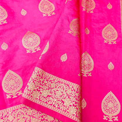 Pink Tanchoi Allover Butis Semi Silk Banarasi Saree