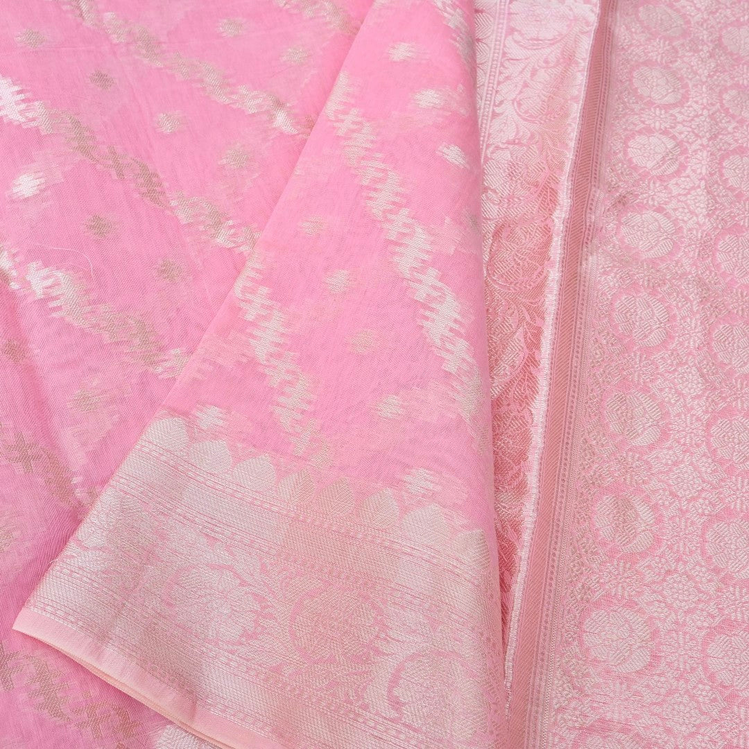 Light Pink Cotton Adha Jaal Pattern Woven Banarasi Saree