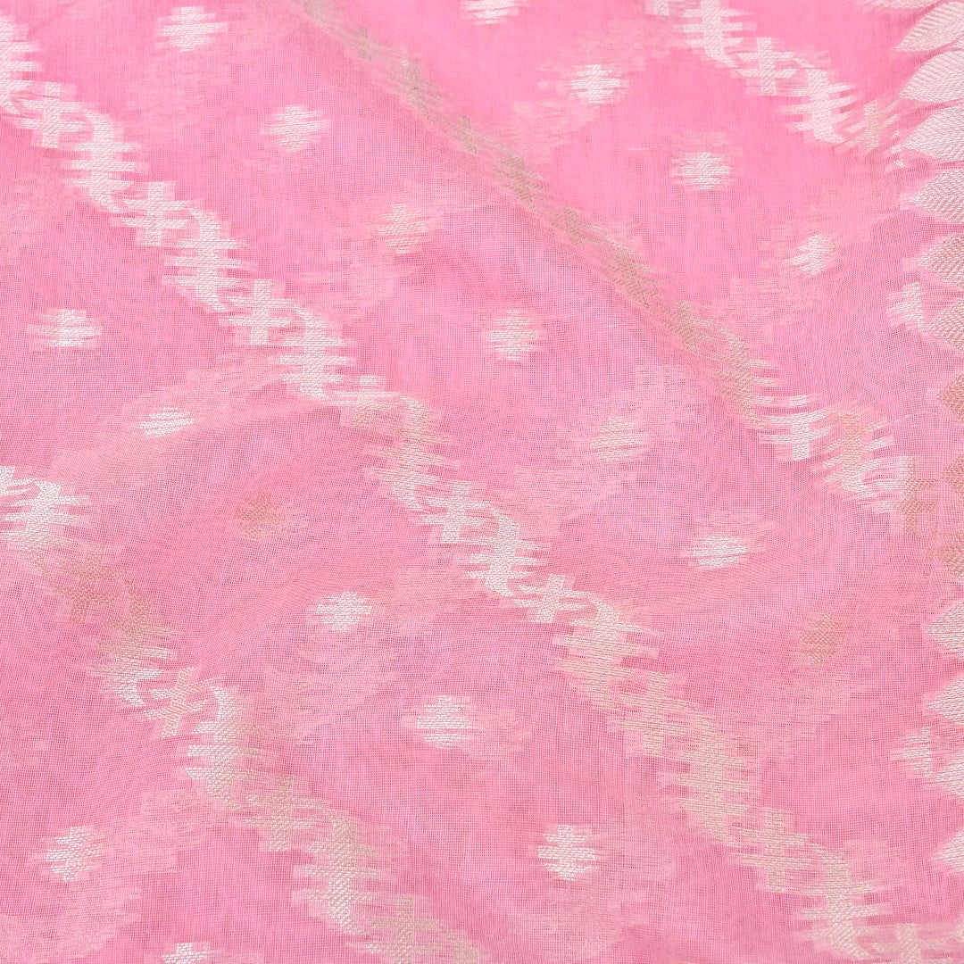 Light Pink Cotton Adha Jaal Pattern Woven Banarasi Saree