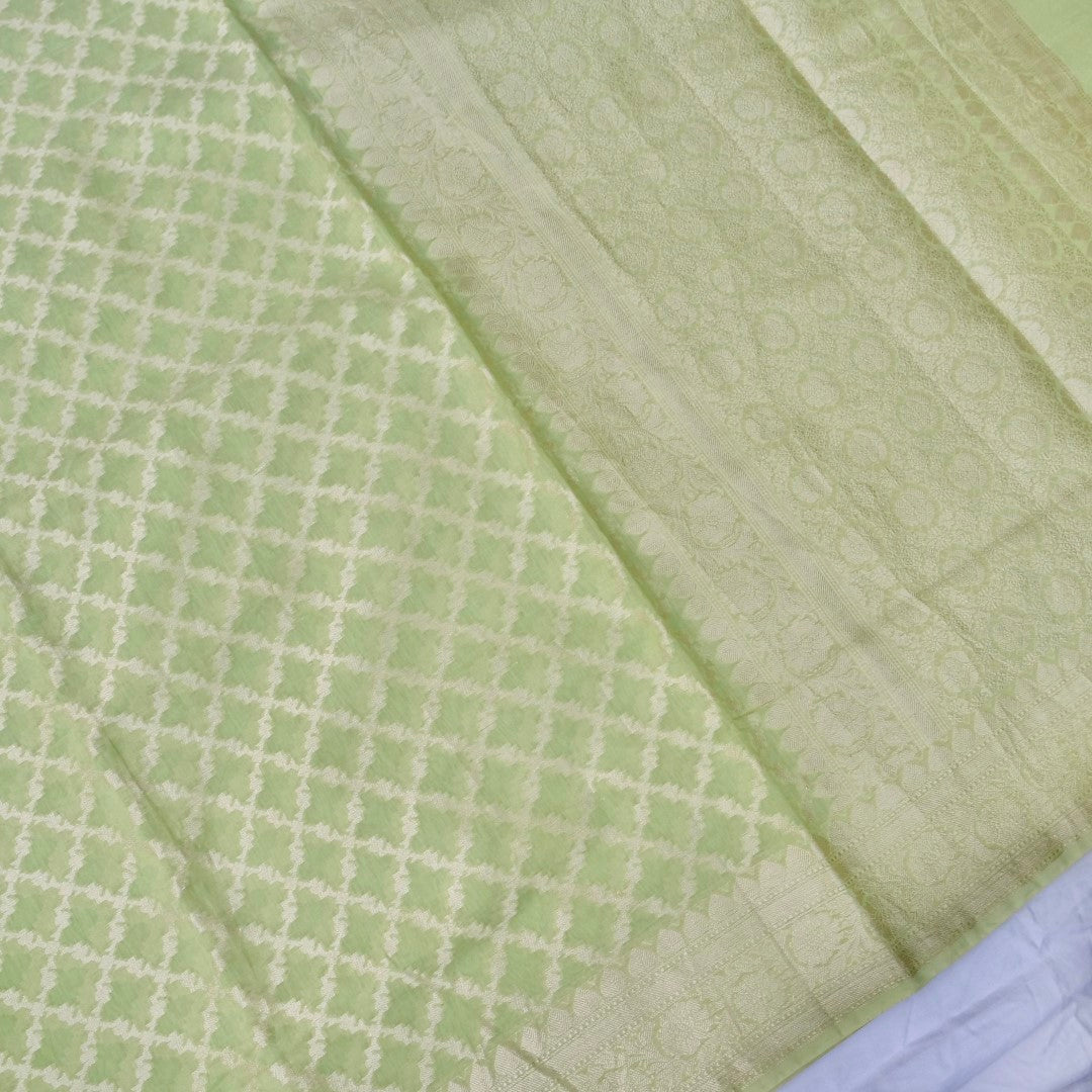 Pista Green Cotton Jaal Woven Banarasi Saree