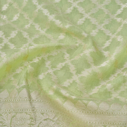 Pista Green Cotton Jaal Woven Banarasi Saree