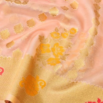 Millenial Pink Jaal Organza Banarasi Saree with Meenakari