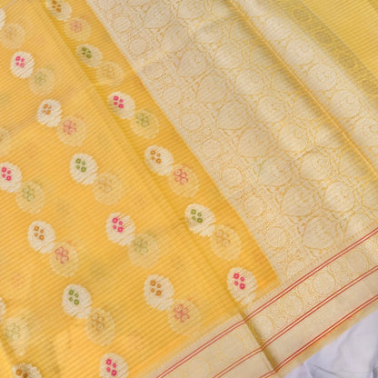 Kota Cotton Yellow Buta Woven Banarasi Saree
