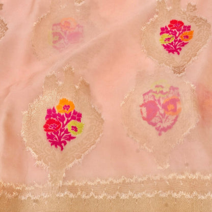 Millenial Pink Buti Organza Banarasi Saree with Meenakari