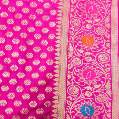 Pink Meena Floral Adha Jaal Organza Banarasi Saree with Meenakari