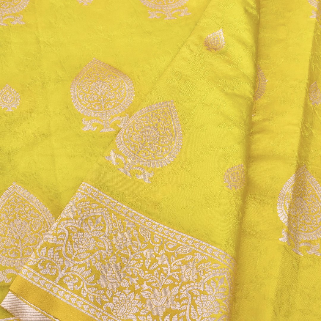 Yellow Tanchoi Allover Butis Semi Silk Banarasi Saree