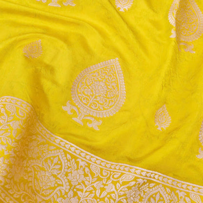 Yellow Tanchoi Allover Butis Semi Silk Banarasi Saree