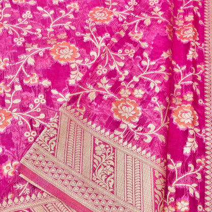 Wine Floral Jaal Organza Banarasi Saree with Meenakari