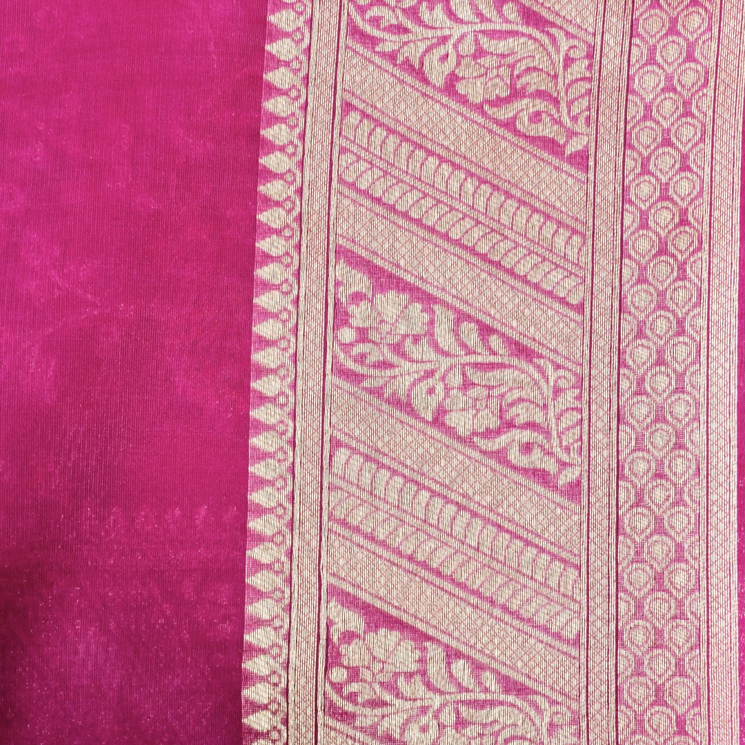 Wine Floral Jaal Organza Banarasi Saree with Meenakari