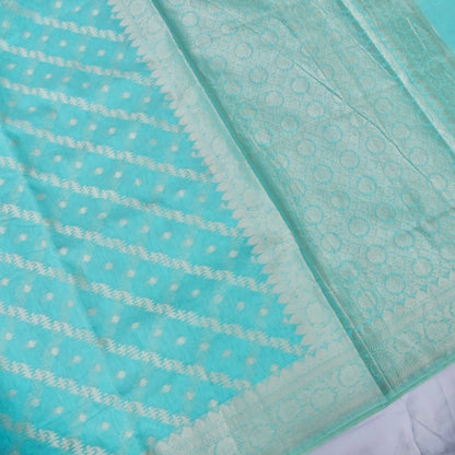 Sky Blue Cotton Adha Jaal Pattern Woven Banarasi Saree