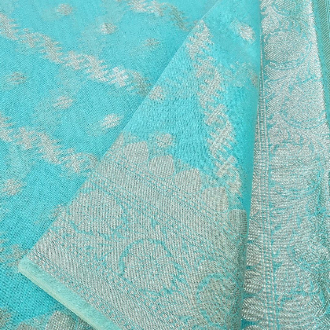Sky Blue Cotton Adha Jaal Pattern Woven Banarasi Saree