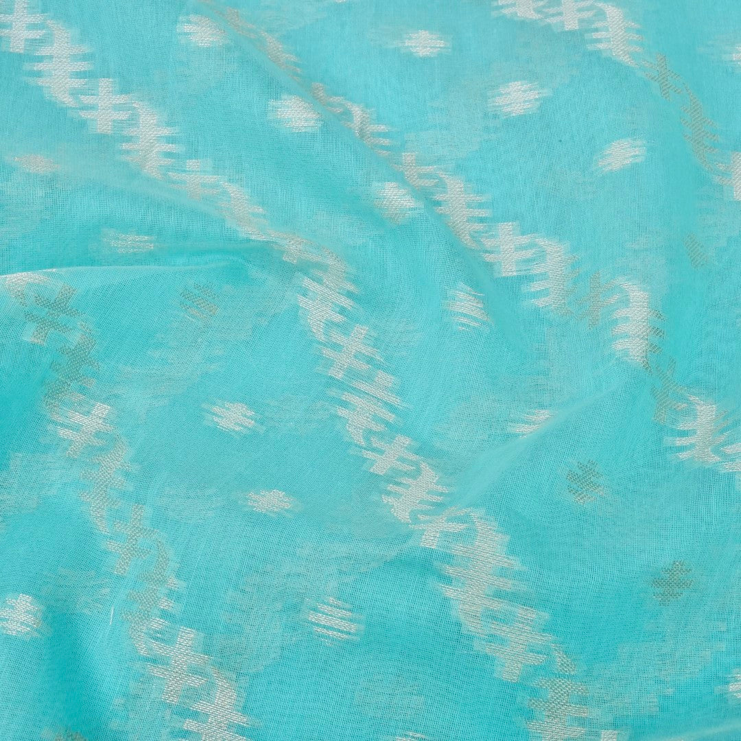 Sky Blue Cotton Adha Jaal Pattern Woven Banarasi Saree