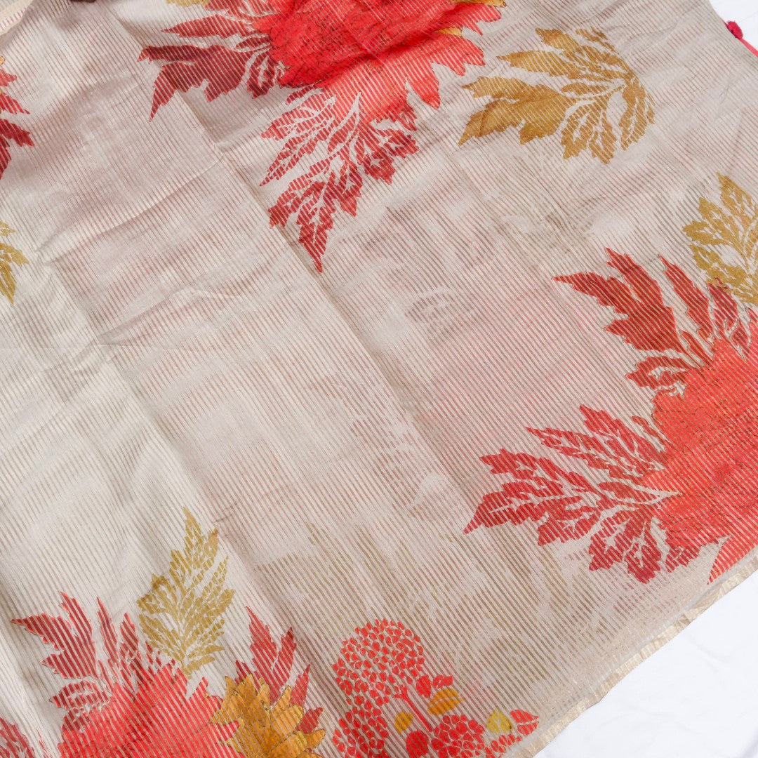 Beige Striped Pure Tissue Silk Saree