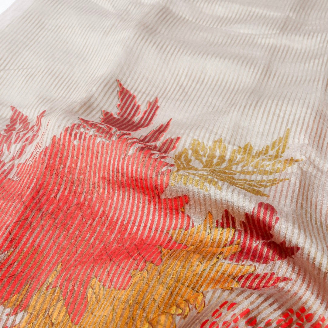 Beige Striped Pure Tissue Silk Saree