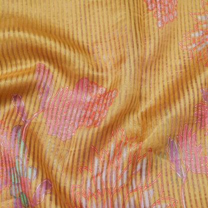 Yellow Striped Pure Tissue Silk Saree