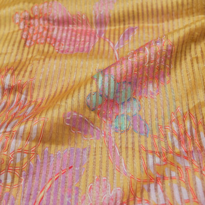 Yellow Striped Pure Tissue Silk Saree