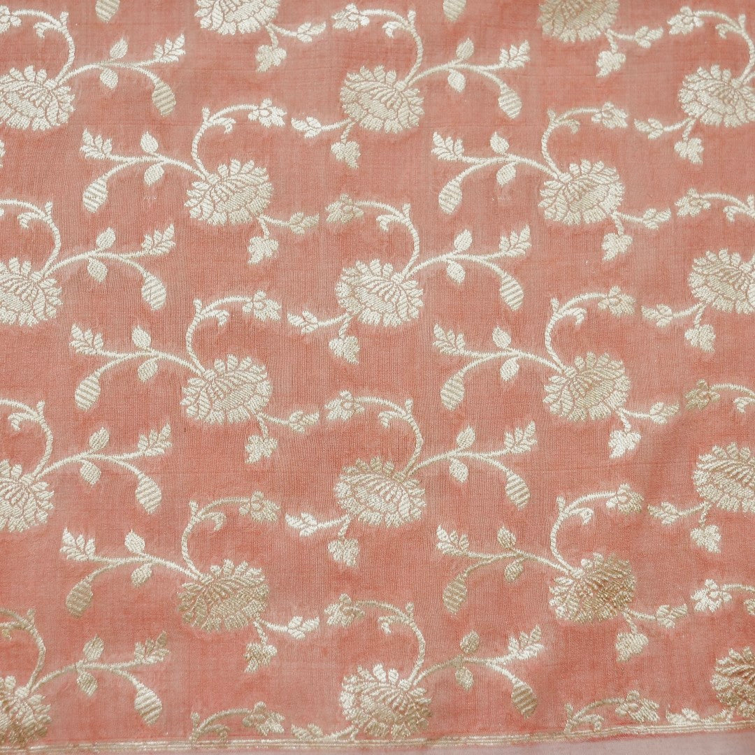 Light Pink Munga Silk Unstitched Banarasi Suit Fabric