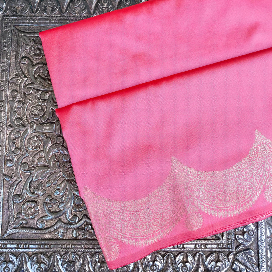 Light Pink Plain Silk Saree with Border and Pallu