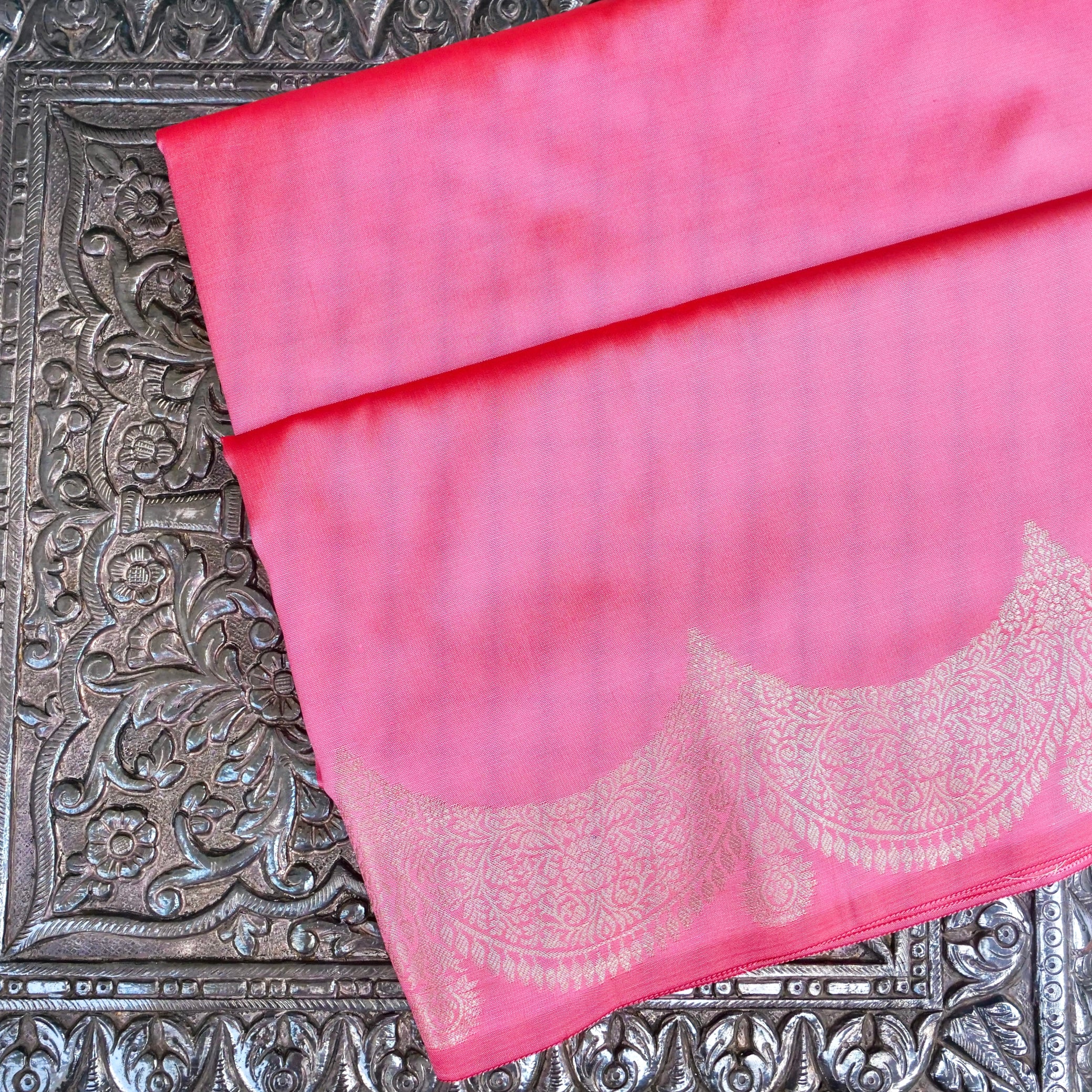 Light Pink Plain Silk Saree with Border and Pallu