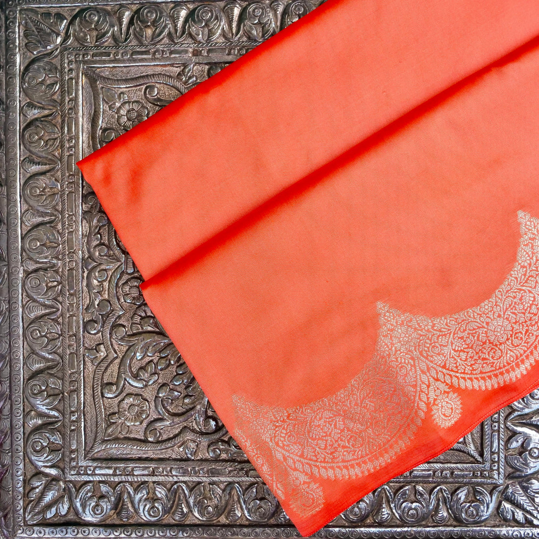 Orange Plain Silk Saree with Border and Pallu