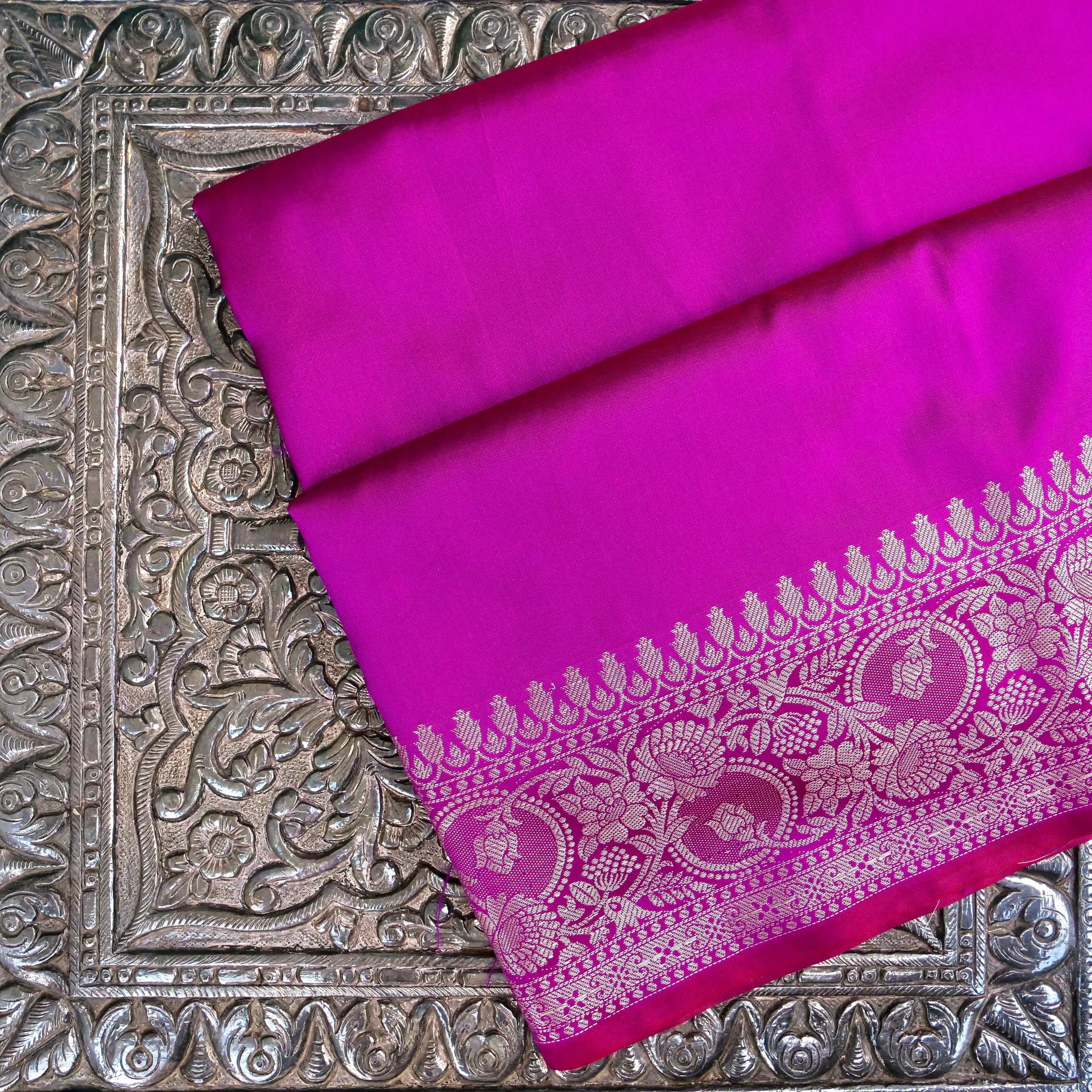Purple Plain Silk Saree with Border and Pallu