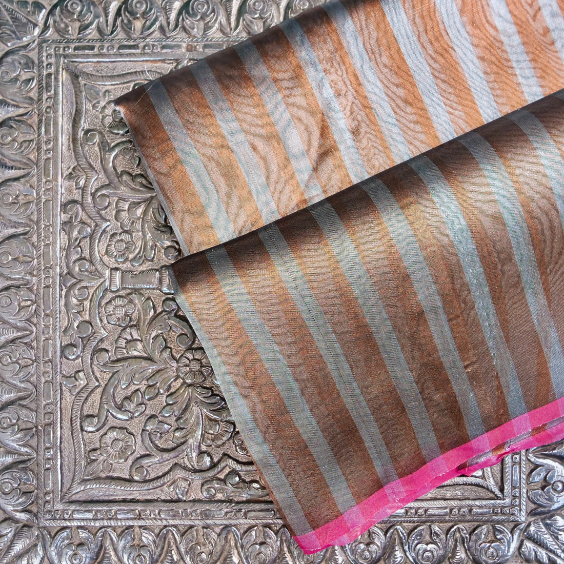 Striped Tissue Banarasi Saree without Border