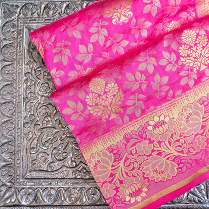 Pink Tanchoi Banarasi Saree with Floral Butas