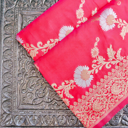 Pink Banarasi Silk Saree with Zari Floral Jaal