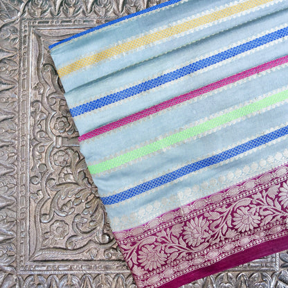 Grey Raw Mango Silk Meena Striped Saree