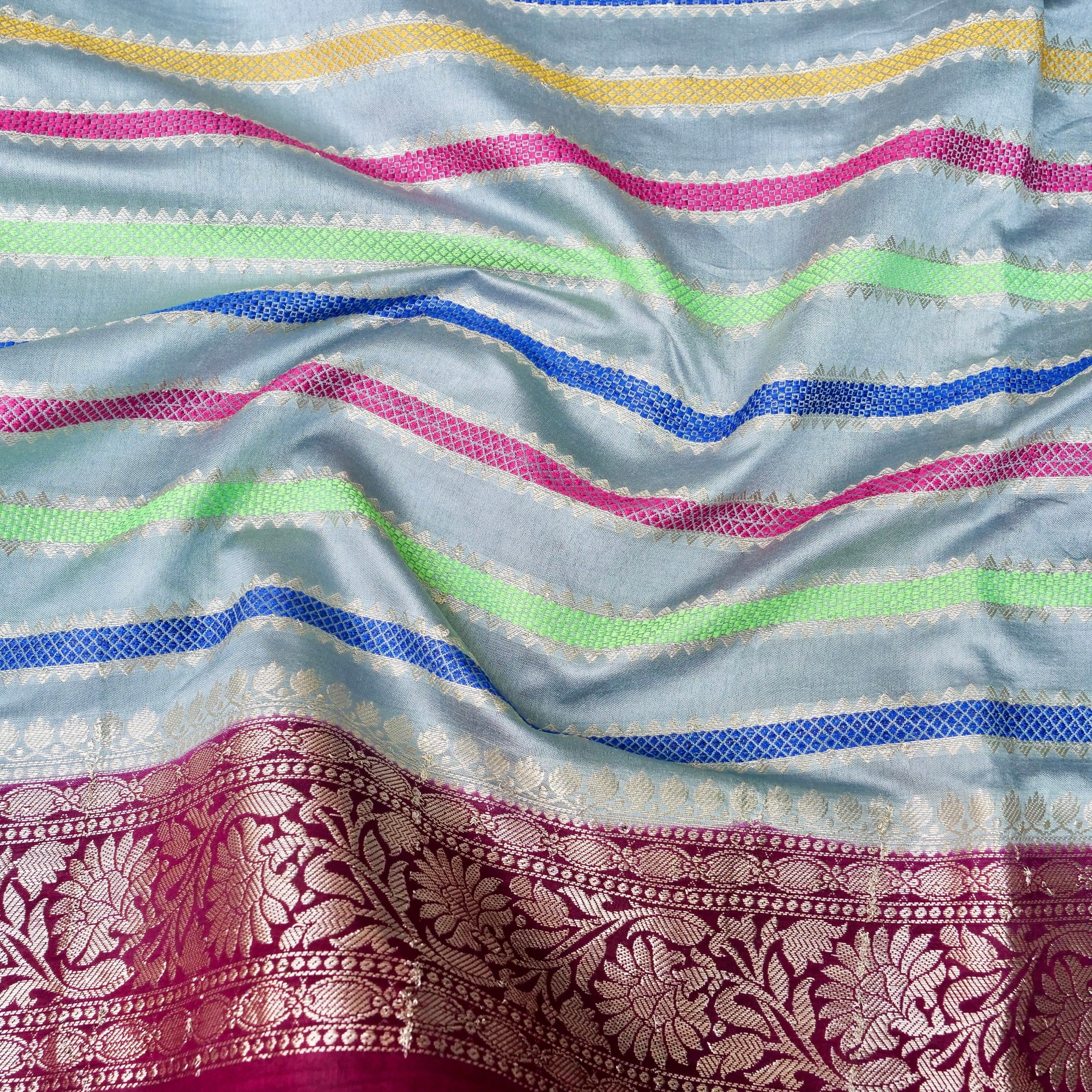 Grey Raw Mango Silk Meena Striped Saree