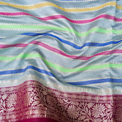 Grey Raw Mango Silk Meena Striped Saree