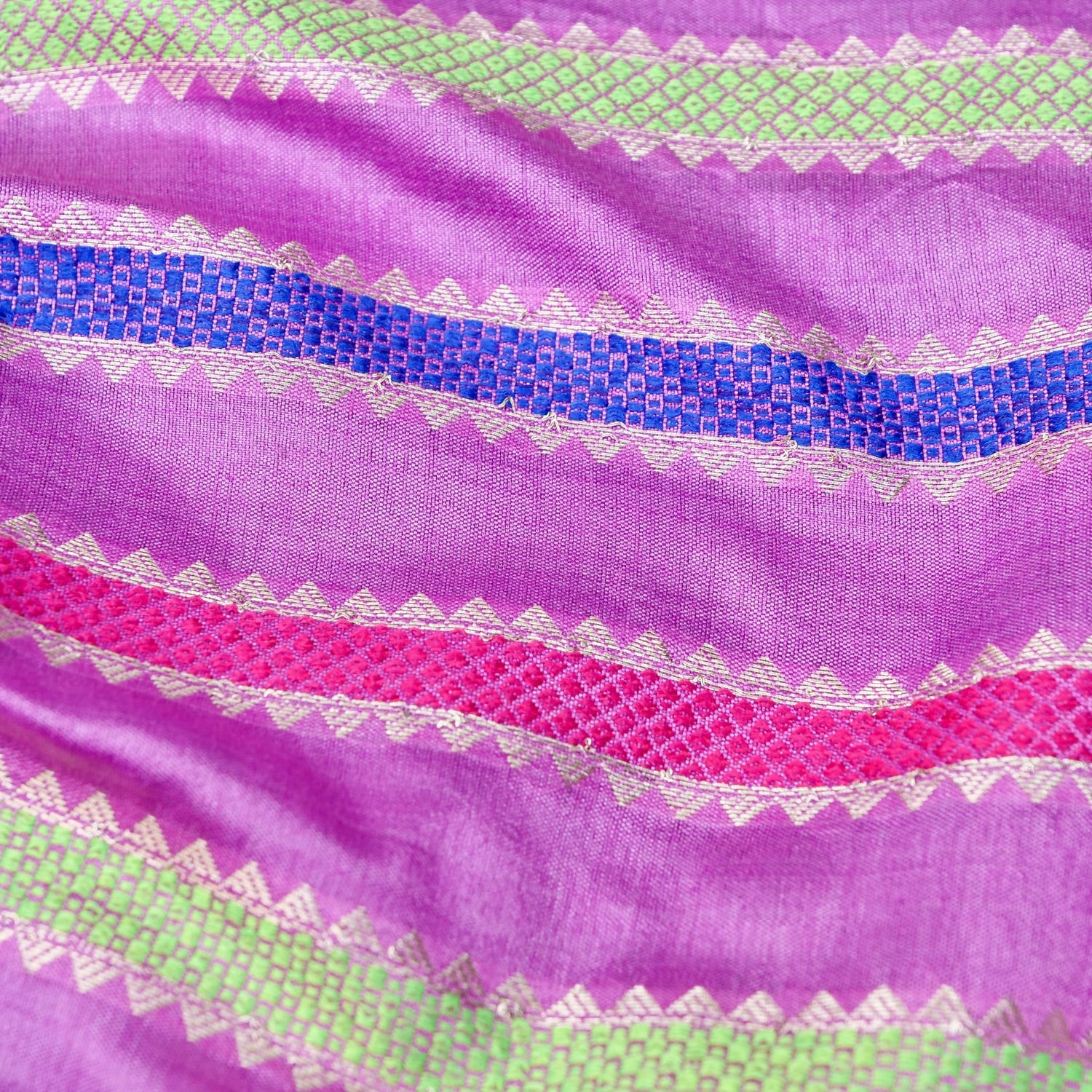 Lilac Raw Mango Silk Meena Striped Saree